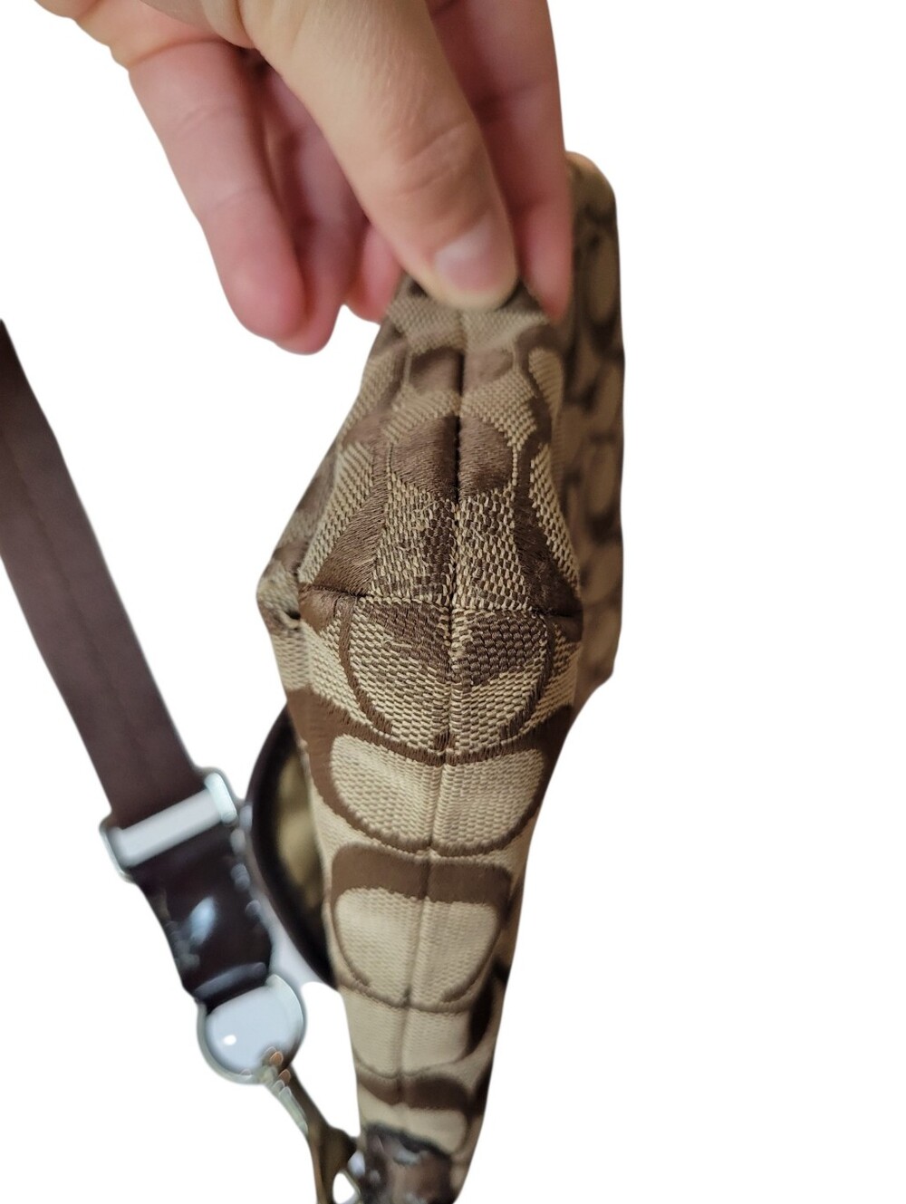 Y2K Coach Signature Jacquard Swingpack Crossbody Purse In Brown Tan - Picture 5 of 10